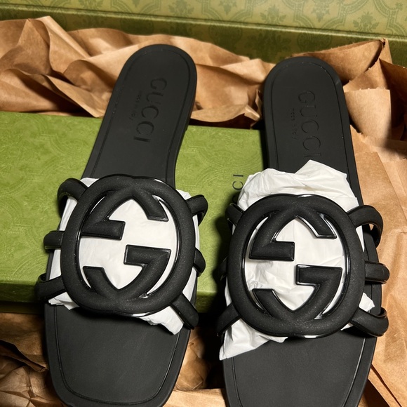 GUCCI BLACK W GPALMA SLIDE RUBBER - Picture 2 of 10